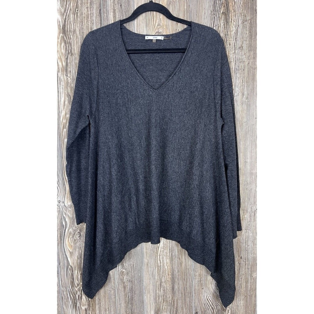 Sioni Sweater Womens L Grey Wool Cashmere Blend V Neck Pullover Sharkbite Hem